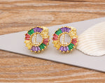 Rainbow Gemstones Cute Alphabets Earrings 18K Gold Plated