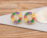 Rainbow Gemstones Cute Alphabets Earrings 18K Gold Plated