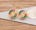 Rainbow Gemstones Cute Alphabets Earrings 18K Gold Plated