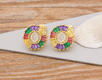 Rainbow Gemstones Cute Alphabets Earrings 18K Gold Plated