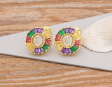 Rainbow Gemstones Cute Alphabets Earrings 18K Gold Plated