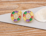 Rainbow Gemstones Cute Alphabets Earrings 18K Gold Plated