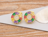 Rainbow Gemstones Cute Alphabets Earrings 18K Gold Plated