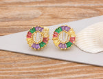 Rainbow Gemstones Cute Alphabets Earrings 18K Gold Plated