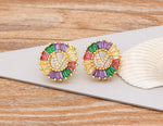 Rainbow Gemstones Cute Alphabets Earrings 18K Gold Plated