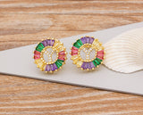 Rainbow Gemstones Cute Alphabets Earrings 18K Gold Plated