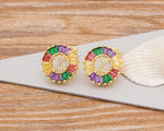 Rainbow Gemstones Cute Alphabets Earrings 18K Gold Plated