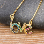 Rainbow Gemstones Love Pendant with Gold Chain 18k Gold Plated