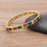 Rainbow Gemstones Bangle Branded Style Luxury 18k Gold Plated