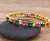 Rainbow Gemstones Bangle Branded Style Luxury 18k Gold Plated