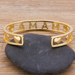 Luxury CZ Diamonds Open Cuff Bangles Trendy Gift For Mama 18k Gold Plated