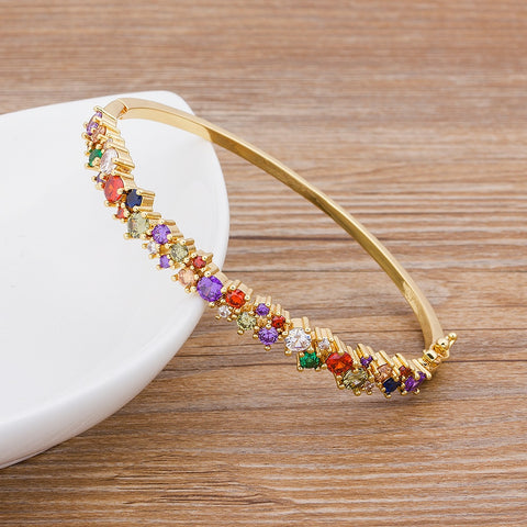 High Quality Gemstones Bangle With Pave Lock Solid 18k Gold Plated