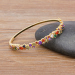 High Quality Gemstones Bangle With Pave Lock Solid 18k Gold Plated