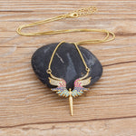 Rainbow Gemstones Angel Wings Pendant with Gold Chain 18K Gold Plated