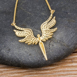 Rainbow Gemstones Angel Wings Pendant with Gold Chain 18K Gold Plated