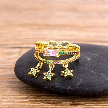 Rainbow Crystal Adjustable Star Ring Fashion Hut Jewelry