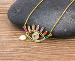 Rainbow Evil Eye with little heart Gemstones Pendant with chain 18k Gold Plated