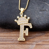 Luxury Gold CZ Diamond Studded A-Z Crown Pendant with Chain 18K Gold Plated