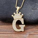 Luxury Gold CZ Diamond Studded A-Z Crown Pendant with Chain 18K Gold Plated