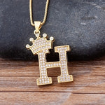 Luxury Gold CZ Diamond Studded A-Z Crown Pendant with Chain 18K Gold Plated