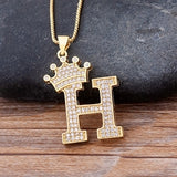 Luxury Gold CZ Diamond Studded A-Z Crown Pendant with Chain 18K Gold Plated