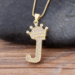 Luxury Gold CZ Diamond Studded A-Z Crown Pendant with Chain 18K Gold Plated