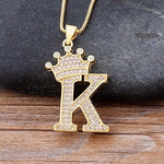 Luxury Gold CZ Diamond Studded A-Z Crown Pendant with Chain 18K Gold Plated