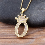 Luxury Gold CZ Diamond Studded A-Z Crown Pendant with Chain 18K Gold Plated