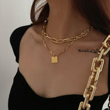 Double Layer Oval Chain Square Pendant Necklace Set