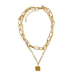 Double Layer Oval Chain Square Pendant Necklace Set