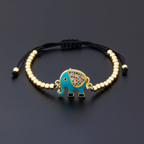 Red/Blue/Black Gemstones Elephant Bracelet Handmade Solid Beads 18k Gold plated