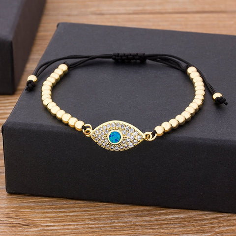 Lucky Evil Eye Gemstones Bracelets Solid 18k plated Beads  "5 styles"