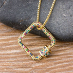 Rainbow Gemstones Square Clasp Pendant with Gold Chain