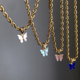 New Rich Look Butterfly Choker Pendant with Twisted Rope Chain 18K Gold Plated