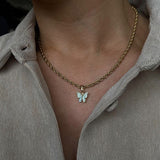 New Rich Look Butterfly Choker Pendant with Twisted Rope Chain 18K Gold Plated