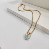 New Rich Look Butterfly Choker Pendant with Twisted Rope Chain 18K Gold Plated