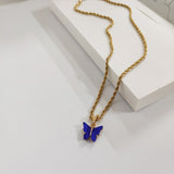 New Rich Look Butterfly Choker Pendant with Twisted Rope Chain 18K Gold Plated