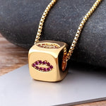 Cute Gold Dice with CZ Diamond Symbols with 18k Gold plated Chain