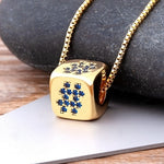 Cute Gold Dice with CZ Diamond Symbols with 18k Gold plated Chain