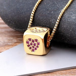 Cute Gold Dice with CZ Diamond Symbols with 18k Gold plated Chain