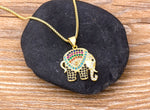 Rainbow Gemstones Elephant Pendant with Gold Chain 18K Gold Plated