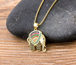 Rainbow Gemstones Elephant Pendant with Gold Chain 18K Gold Plated