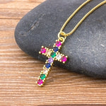 Precious Trending Crystal Cross Pendant with Gold Chain 18k Gold Plated "6 Styles"