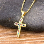 Precious Trending Crystal Cross Pendant with Gold Chain 18k Gold Plated "6 Styles"