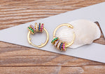 Rainbow Gemstones Hoop Dangle Earrings New Design 18K Gold Plated