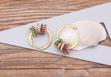 Rainbow Gemstones Hoop Dangle Earrings New Design 18K Gold Plated