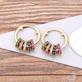 Rainbow Gemstones Hoop Dangle Earrings New Design 18K Gold Plated