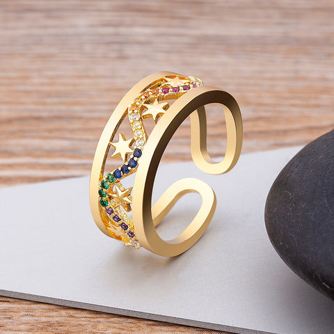 Brilliant Gemstones Designer Ring 18k Gold Plated