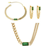 Emerald Green Luxury Necklace with Bracelet and Earrings