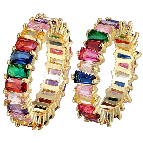 Emerald Cut Rainbow Gemstone Rings 18k Gold plated "6 Styles"